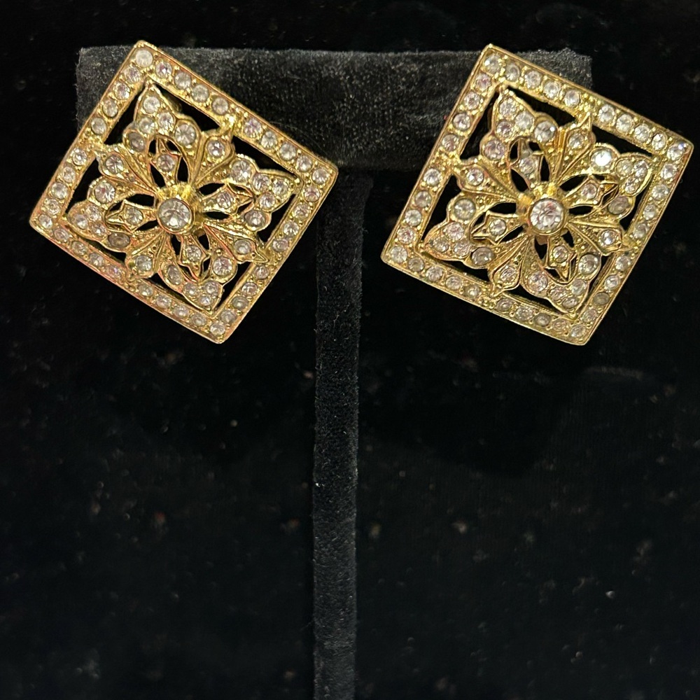 Vintage Large Crystal Square Earrings-Boutique